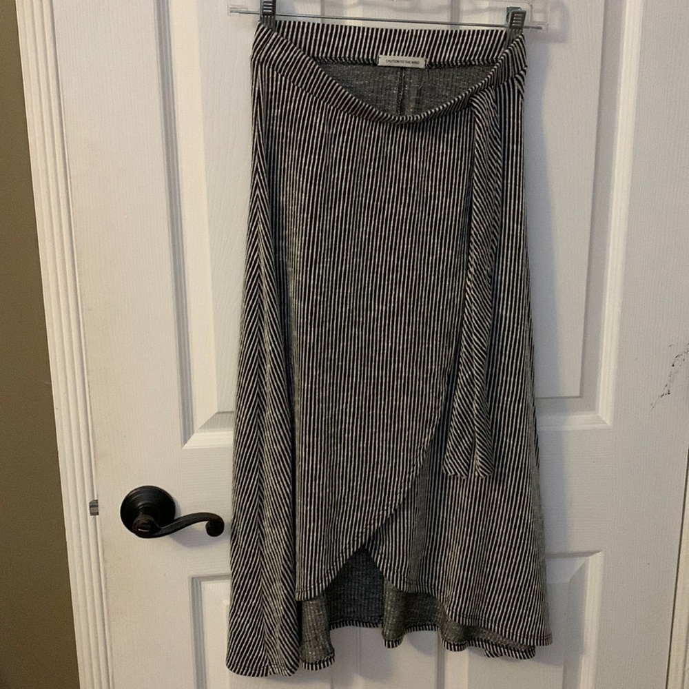 Black and white striped high low skirt